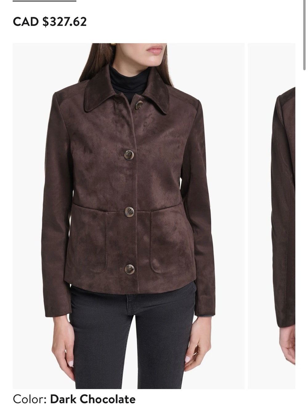 COLE HAAN DARK CHOCOLATE FAUX SUEDE JACKET